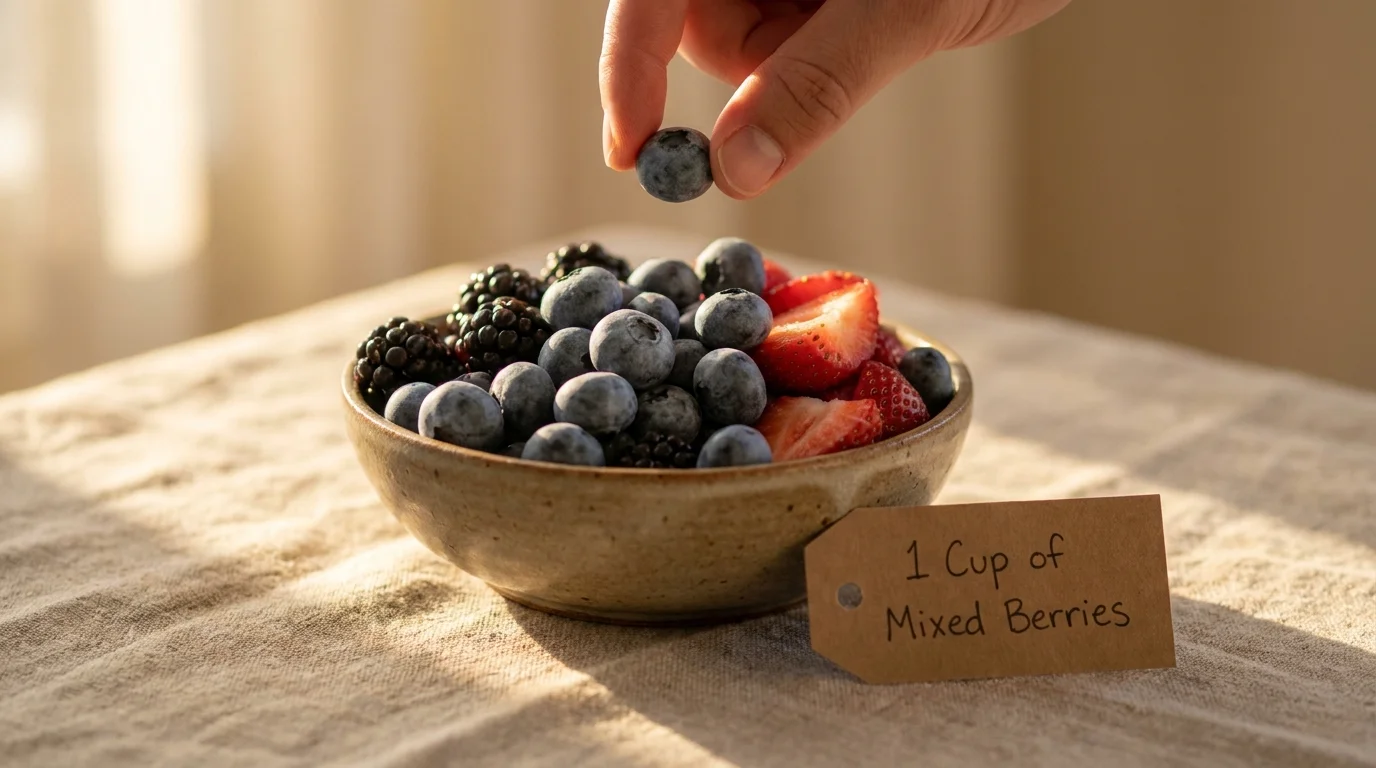 A bowl of fresh berries on a linen cloth, highlighting their deep colors and varied textures.