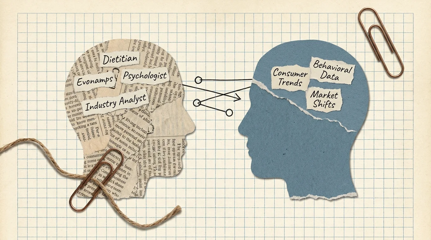 A collage of two silhouettes made from newspaper and blue paper on a background of graph paper.