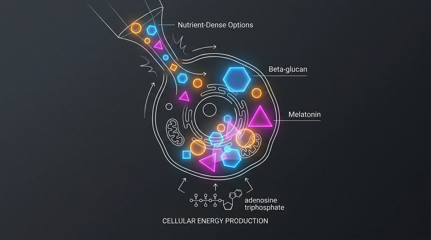 A conceptual illustration of nutrients entering a cell to produce energy.