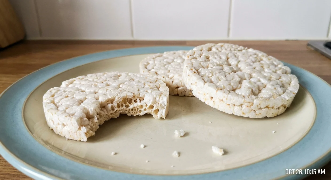 A plate of white puffed rice cakes, showing their dry and airy texture.