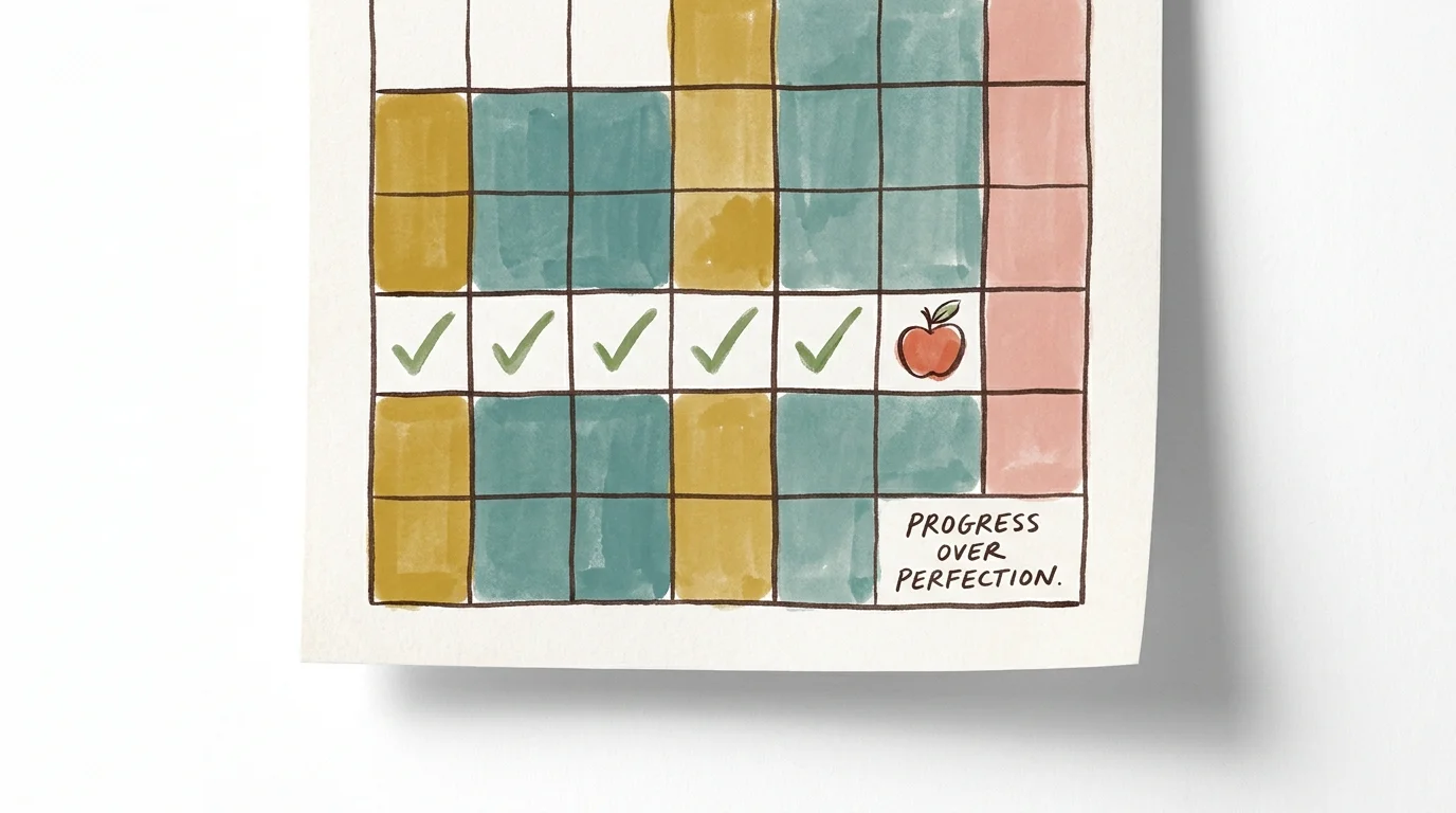 A watercolor illustration of a calendar with green checkmarks indicating a successful habit streak.
