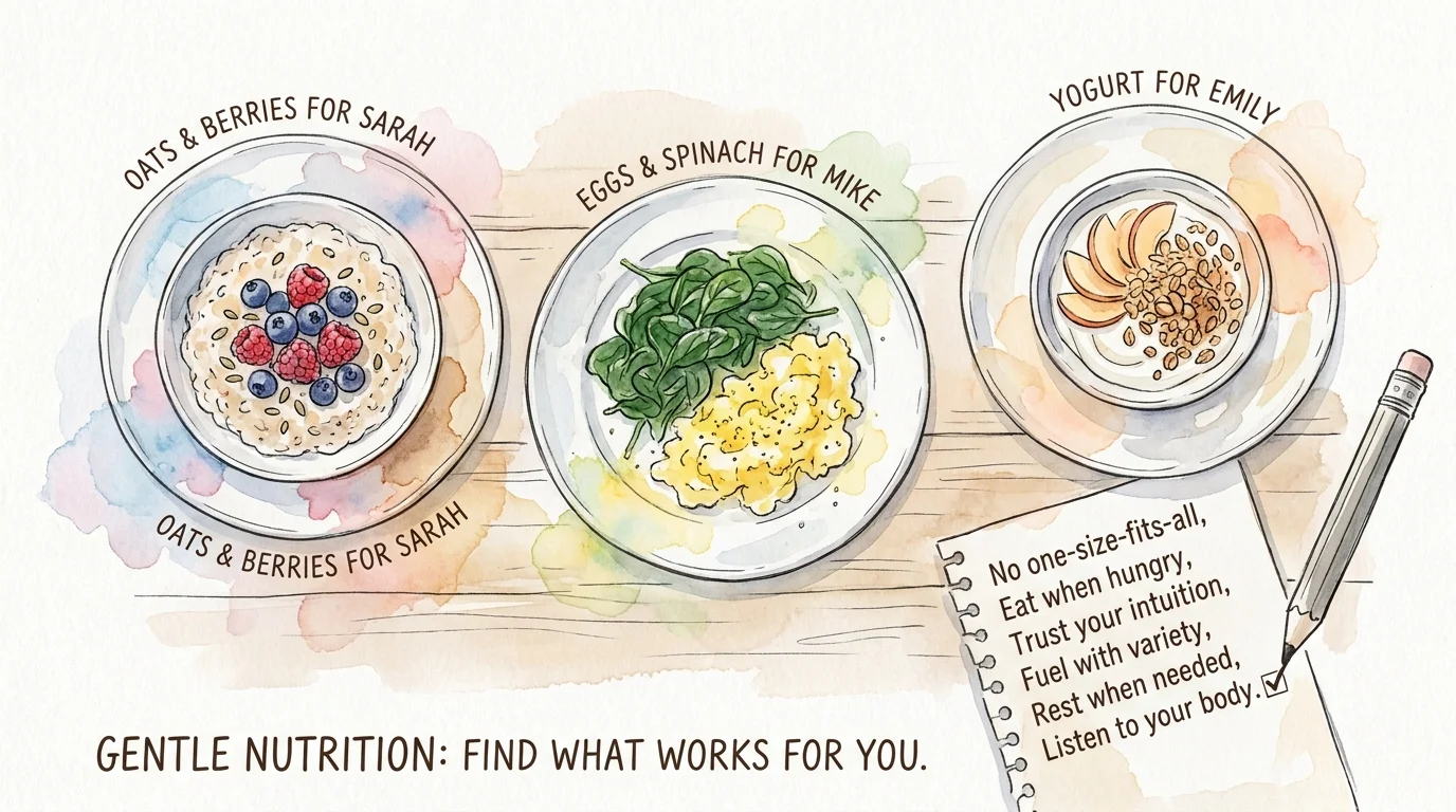 A watercolor illustration of different healthy meal options with a checklist, representing a personalized diet.