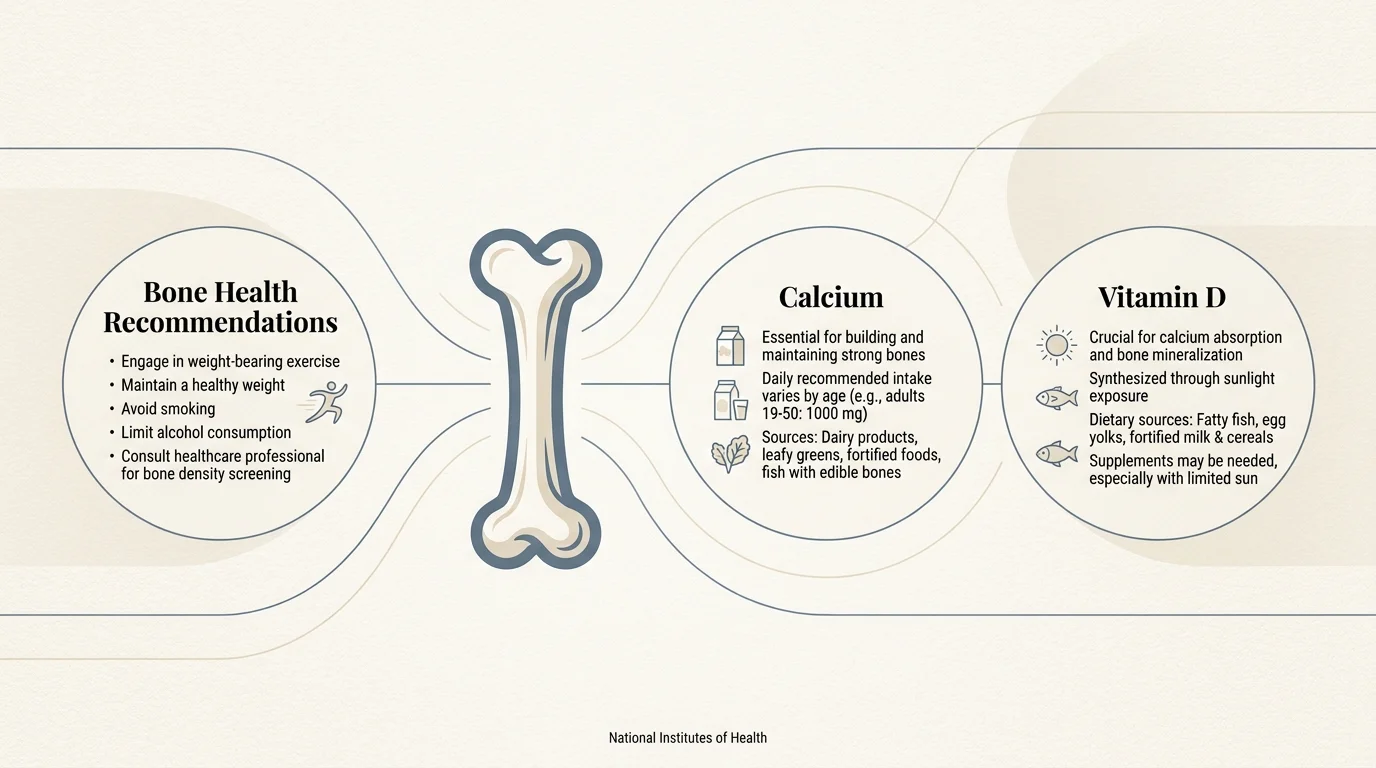 An infographic highlighting the importance of Calcium and Vitamin D for bone health recommendations.