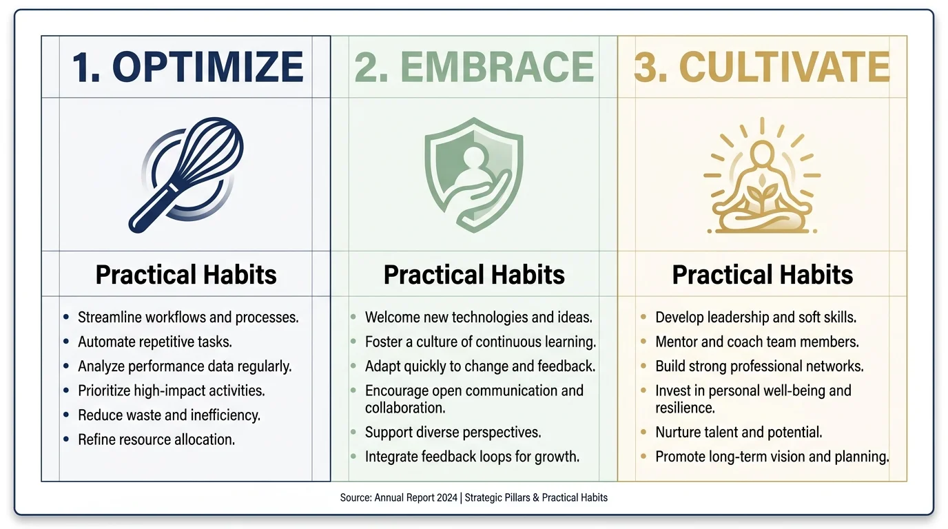 An infographic showing three pillars for navigating taste changes: Optimize, Embrace, and Cultivate.