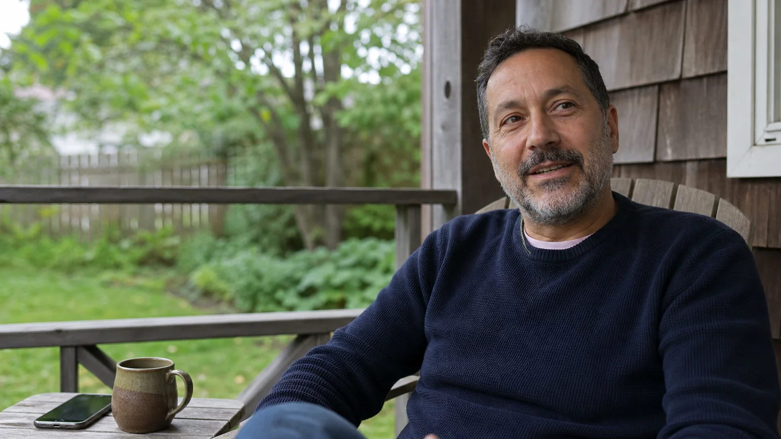 A person sitting casually on a porch, reflecting an authentic and relaxed lived experience with their health journey.